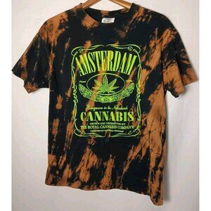 Amsterdam Royal Cannabis T Shirt Medium Bleach Dye Homegrown 420 Herb Neon Pot